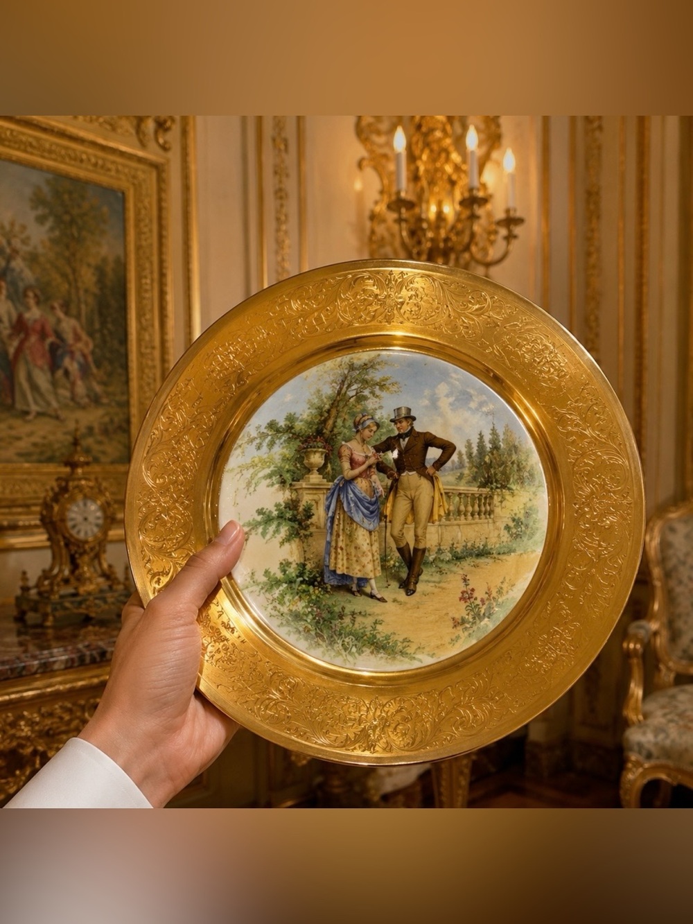 Original Vintage Fine Art Porcelain 10” Plate LADY RENEE 22k GOLD Osborne Studio
